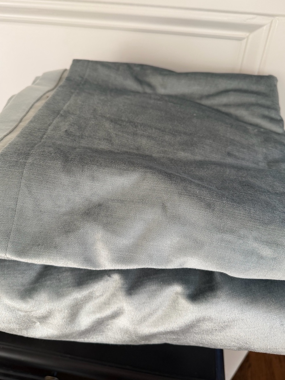 West Elm Luster Velvet Curtain, Dusty blue silver, 48”x84”, Set/2